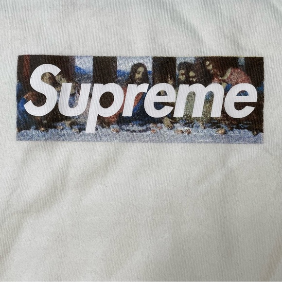 Supreme Last Supper Mens White XL Size Box Logo Milan Opening Day - Picture 2 of 6